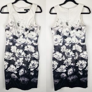 White House Black Market Black White Floral Sleeveless Dress Womens Size‎ 8